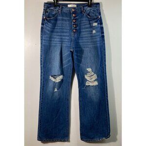 Womens Kancun Button Fly Distressed Wide Leg‎ Blue Jeans 13/30 Cotton